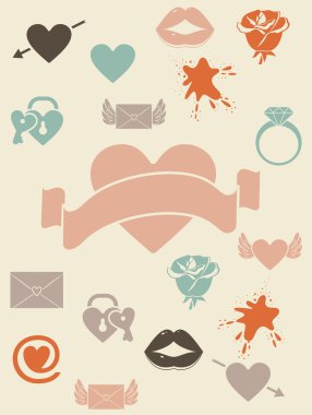 Retro love icons with banner clipart