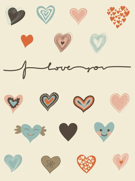 Набор сердец и текст "Я люблю тебя" — стоковый вектор