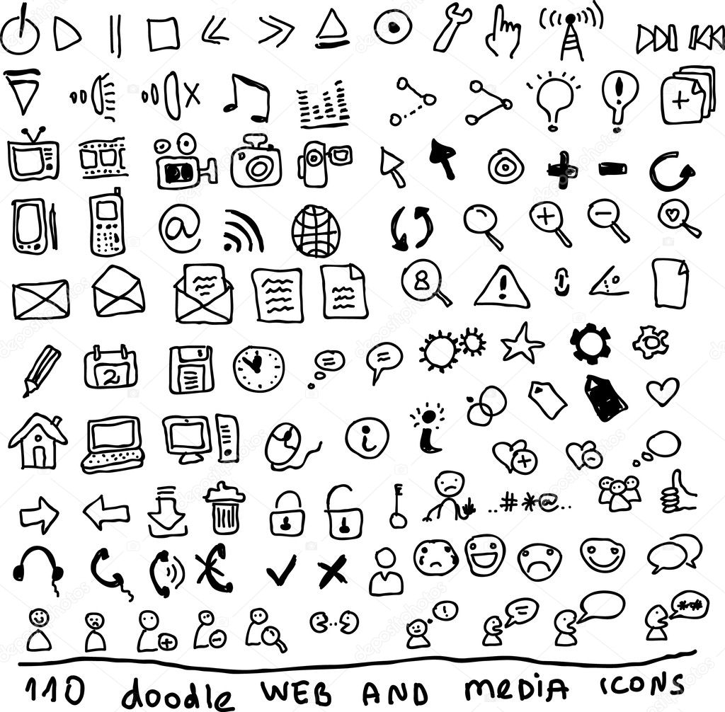 110 doodle web media  icons