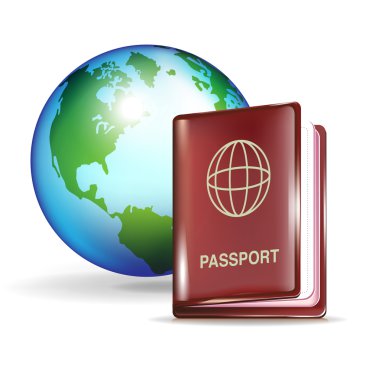 Open passport icon and earth globe clipart