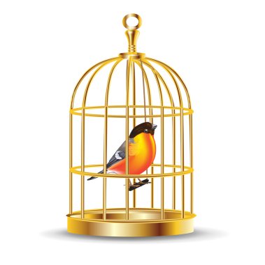 Golden bird cage with bird inside clipart