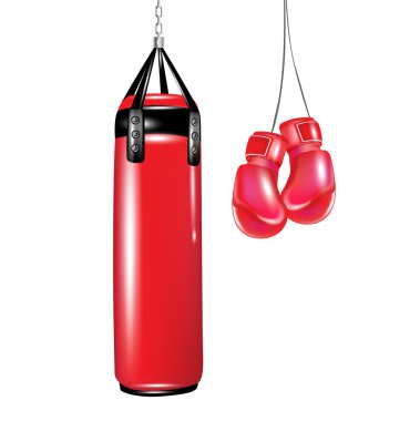 Punching bag and boxing gloves clipart