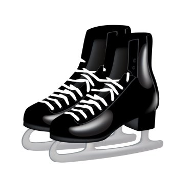 Pair of black ice skates on white clipart