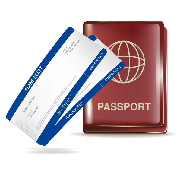 Passaporte e dois bilhetes de avião — Vetor de Stock