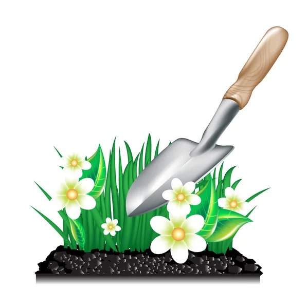 Herbe avec truelle de terre et de jardin — Image vectorielle