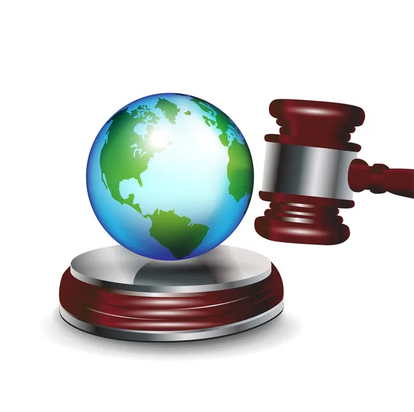 Yargıç tokmak ve dünya Küre — Stok Vektör
