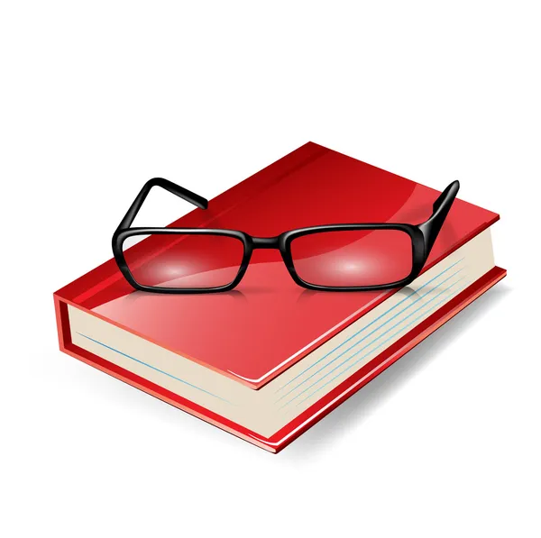 Membaca kacamata pada buku merah - Stok Vektor