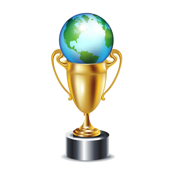 Gouden trofee met earth globe — Stockvector