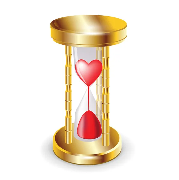 Golder hourglass and red heart — Stock Vector