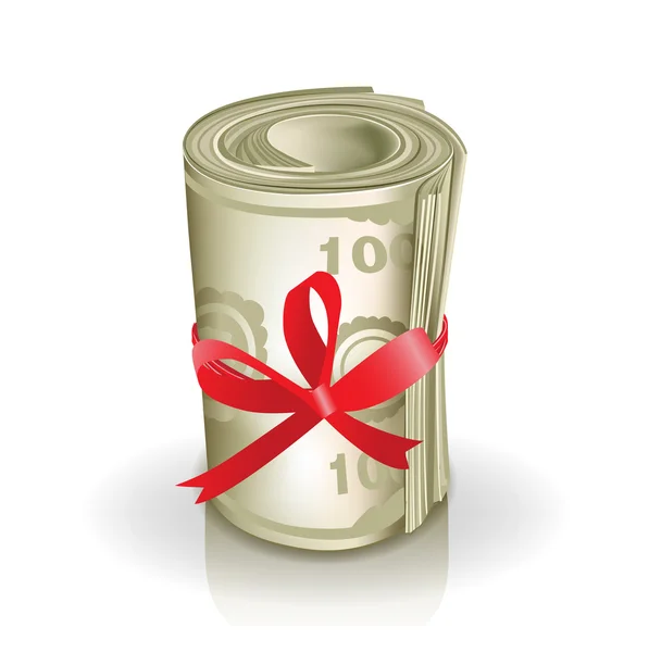 Roll of money with red ribbon — Stock Vector