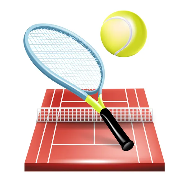 Теннисный корт с ракеткой и мячом — стоковый вектор