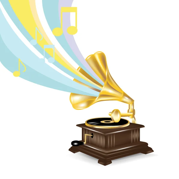 Gramophone avec notes musicales — Image vectorielle