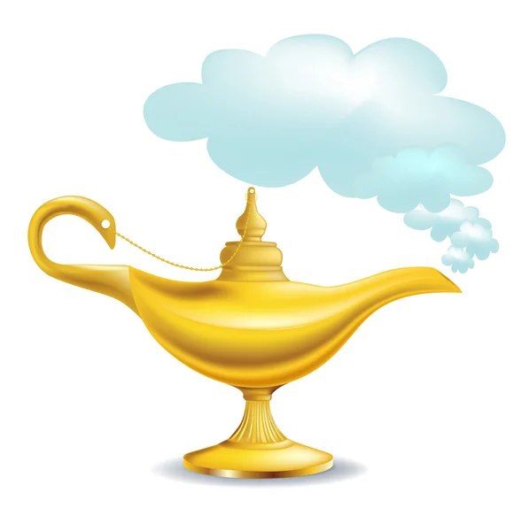 Lâmpada mágica dourada com nuvem — Vetor de Stock