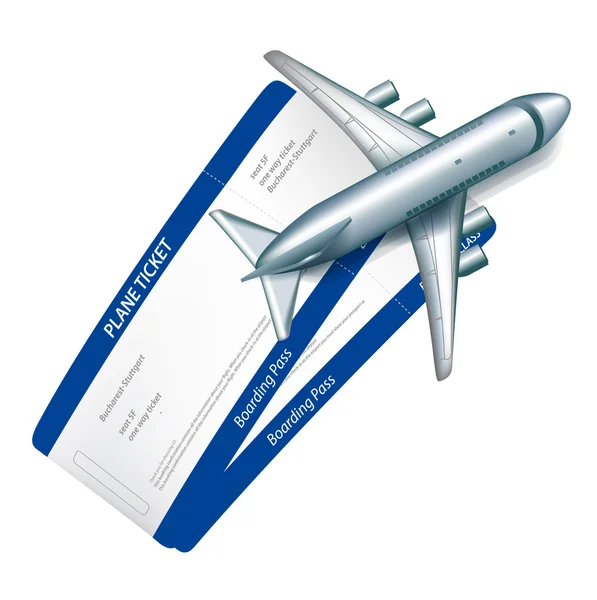 Dois bilhetes de avião e ícone de avião —  Vetores de Stock