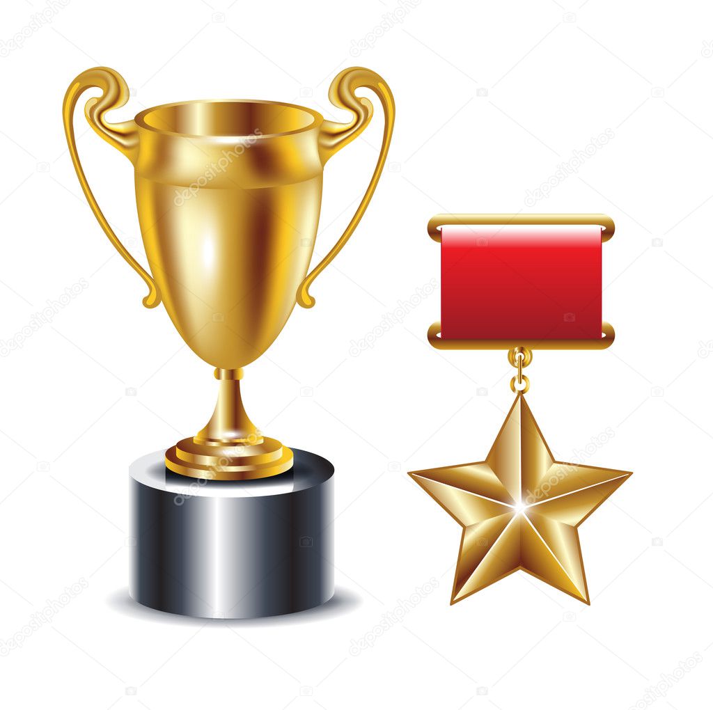 Gold trophy and golden star