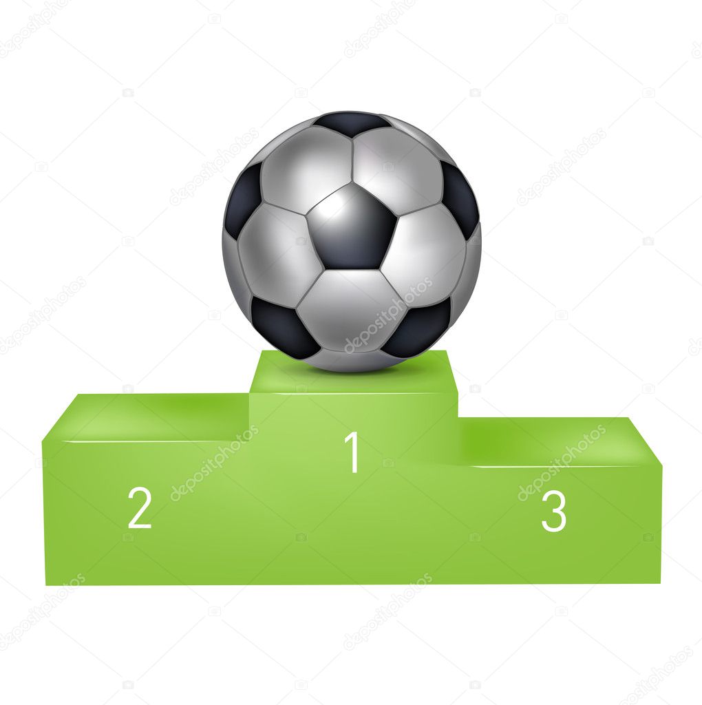 Soccer ball on green pedestal