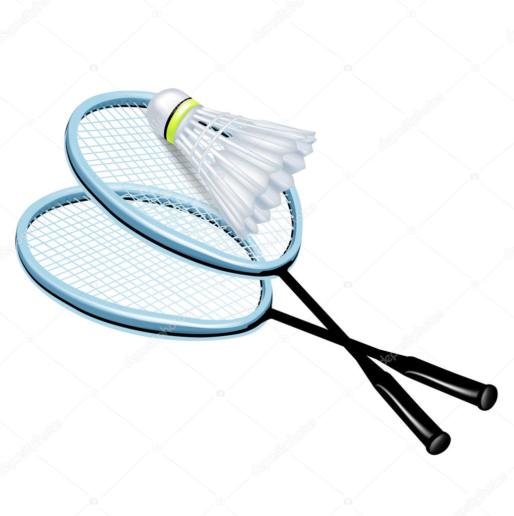 Two rackets and badminton shuttlecock