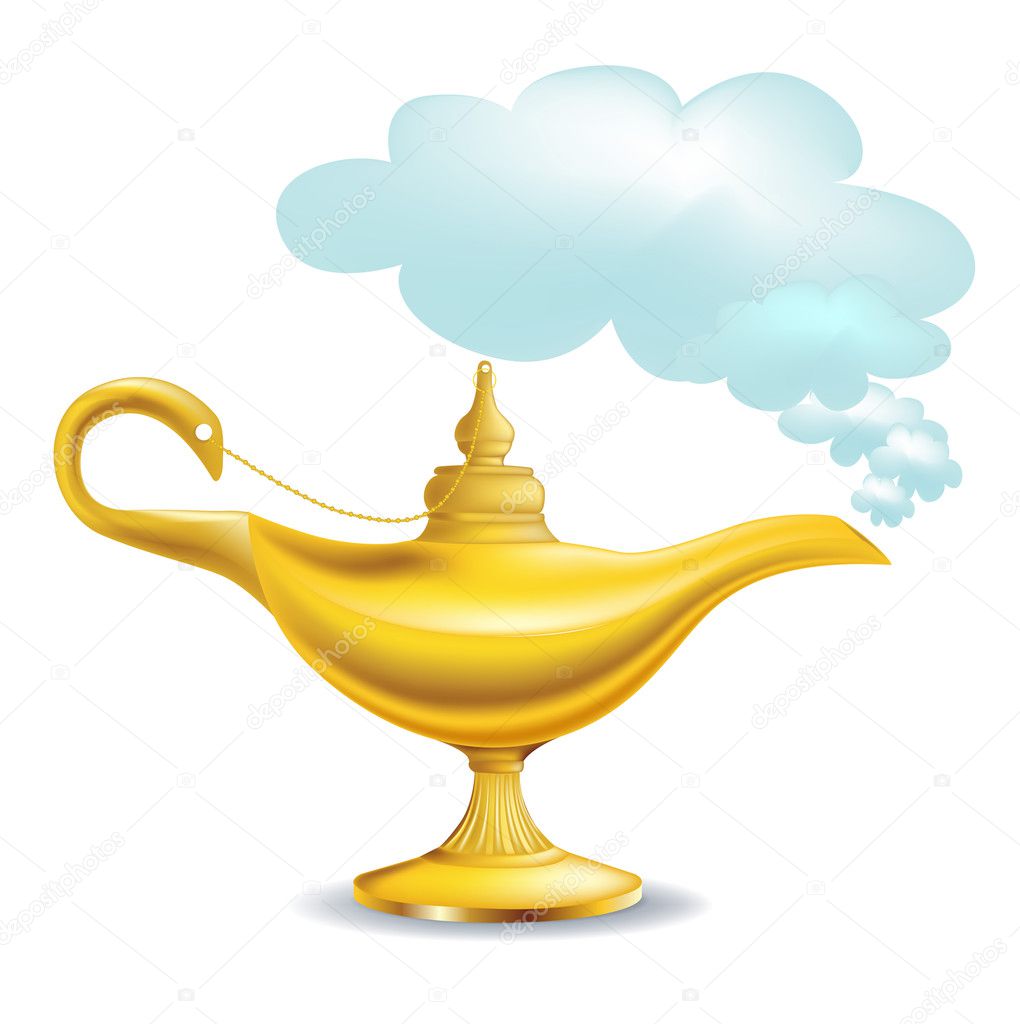Golden magic lamp with cloud