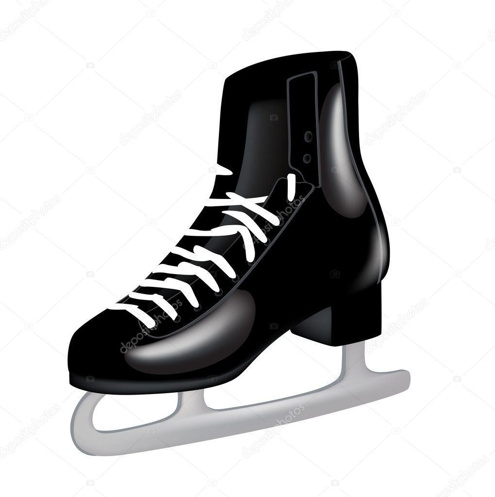 Single black ice skate isolated