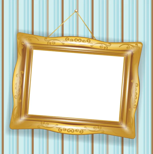 Retro golden frame on wallpaper — Stock Photo, Image