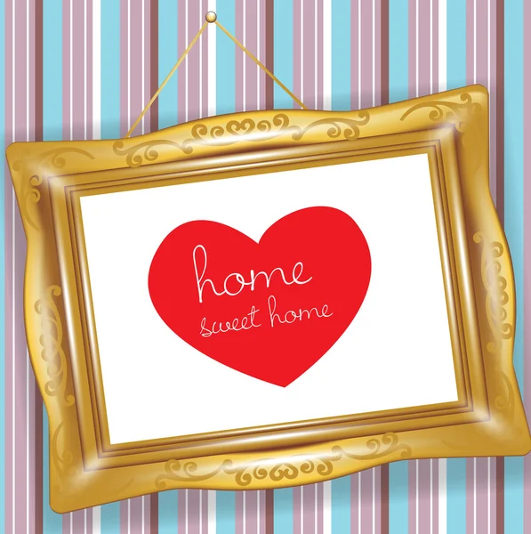 Retro golden frame with heart — Stock Photo, Image