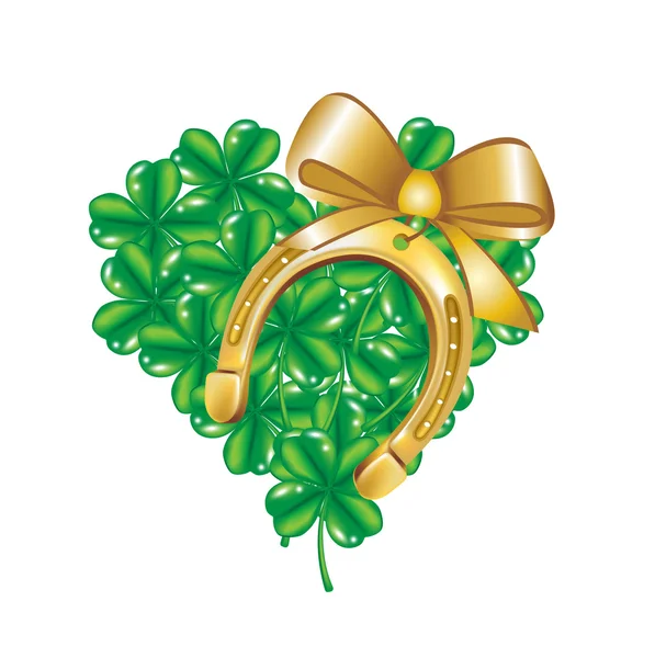 Horseshoe and heart made of four leaf clover — Stock Photo, Image