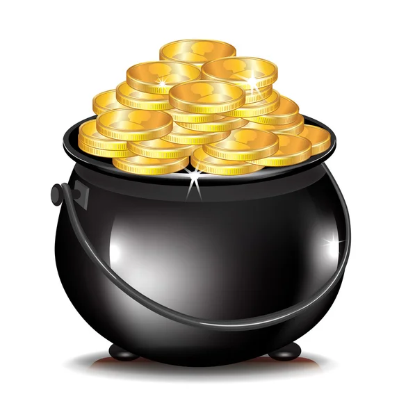 Gouden munten in zwarte pot — Stockfoto