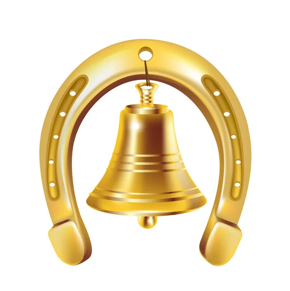 Lucky horseshoe and golden bell — Stock Photo, Image