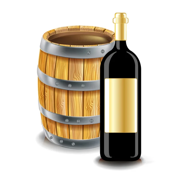 Дерев'яна бочка і пляшка вина — стокове фото