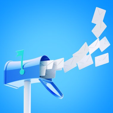 Mailbox with a flock of glossy letters clipart