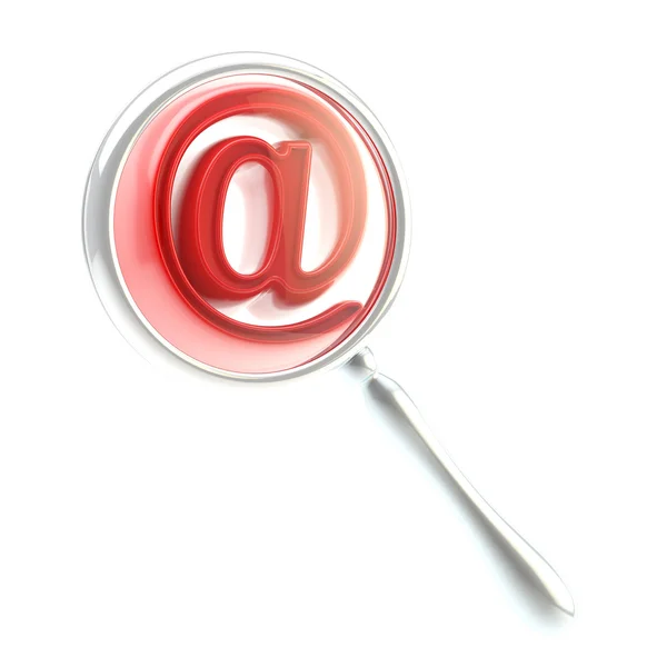 Mail "at" @ symbol under the magnifier — Stock Photo, Image