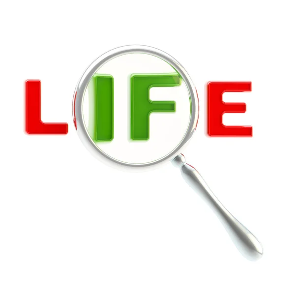 Word "life" under the magnifier isolated — Stock Photo, Image