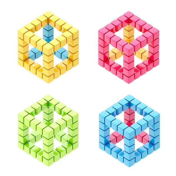 Set of four cube compositions isolated — Stockfoto