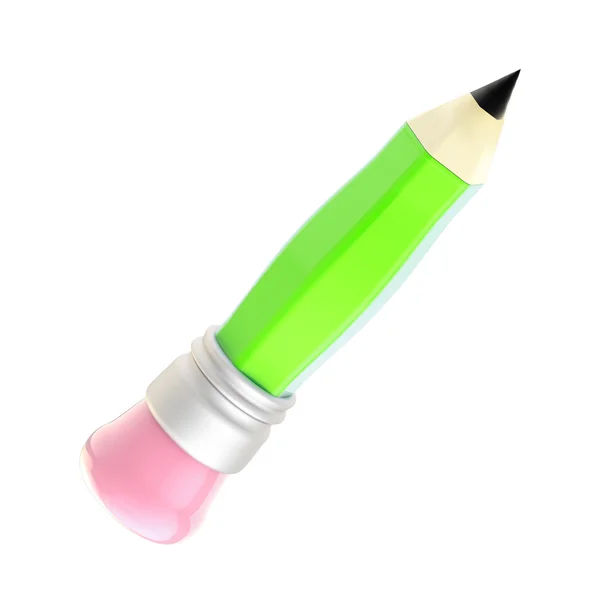 Zöld ceruza, egy rózsaszín radírt elszigetelt — Stock Fotó