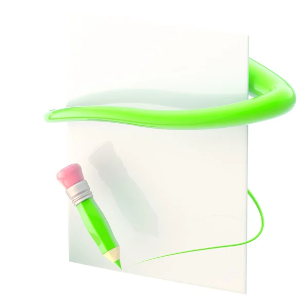 Papel y lápiz con traza verde —  Fotos de Stock