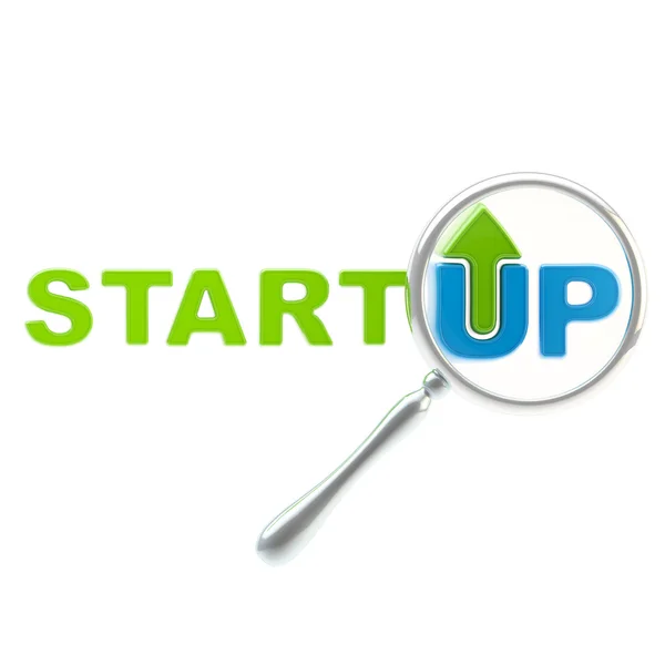 Word "startup" under the magnifier — Stock Photo, Image