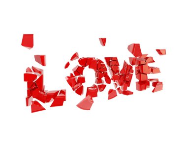 Crashed love, word broken into pieces clipart