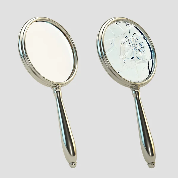 stock image Magnifying broken glass isolated on gray