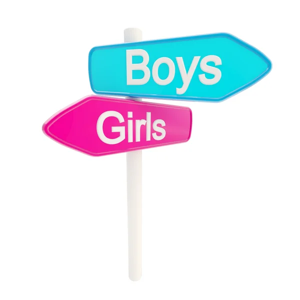 Chlapci a dívky silnice znamení rozcestník — Stock fotografie
