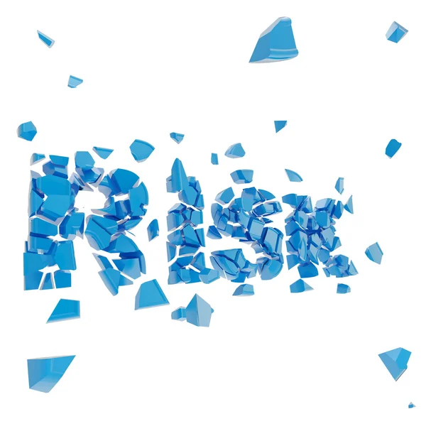 Broken risk, word chashed into blue pieces — Stock Photo, Image