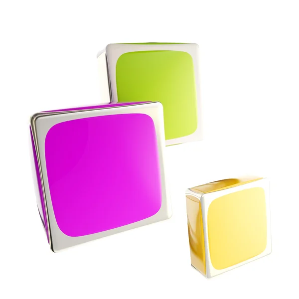 Drie kubus blokken samenstelling geïsoleerd — Stockfoto