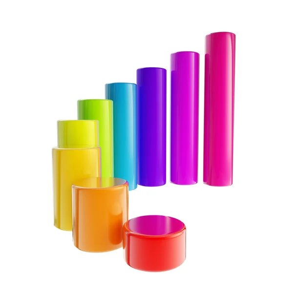 Rainbow colored bar graph, glossy, isolated — Stock Photo, Image