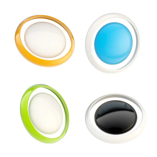 Zestaw błyszczący plastik przyciski na białym tle — Zdjęcie stockowe