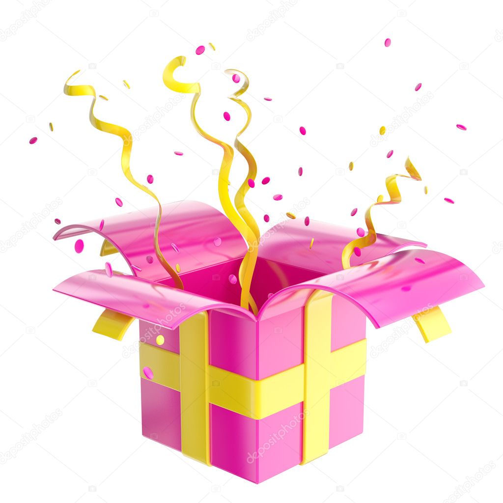 Holiday gift box with confetti and serpentine — Stock Photo © nbvf89 ...