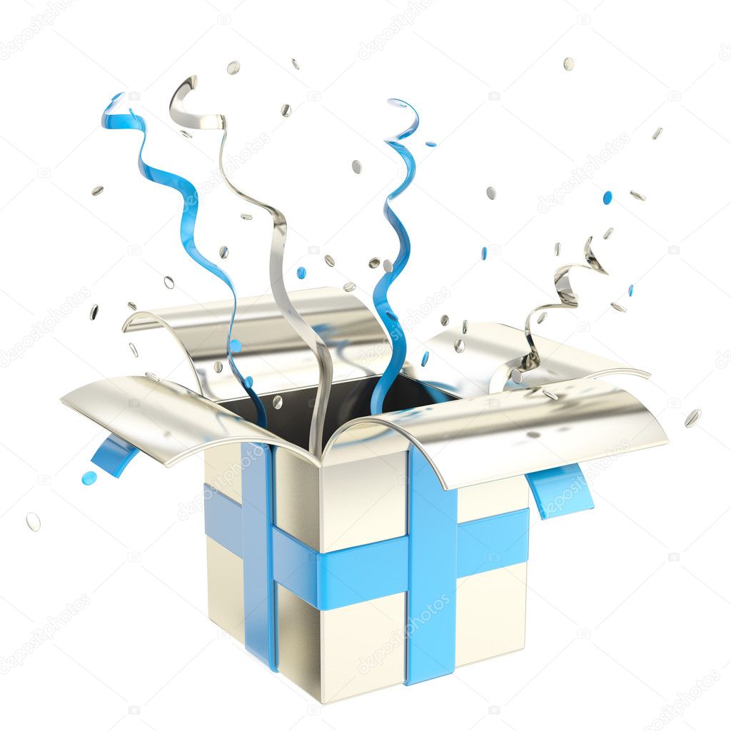 Holiday gift box with confetti and serpentine — Stock Photo © nbvf89