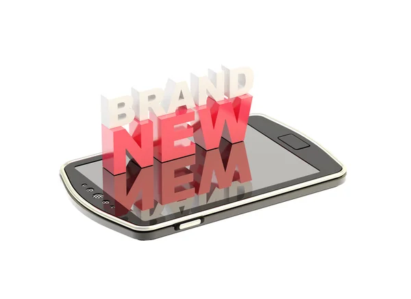 Concept de téléphone portable avec des mots "flambant neuf " — Photo