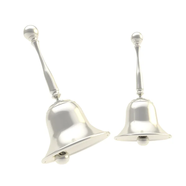 Coppia di campanelli in argento isolati su bianco — Foto Stock
