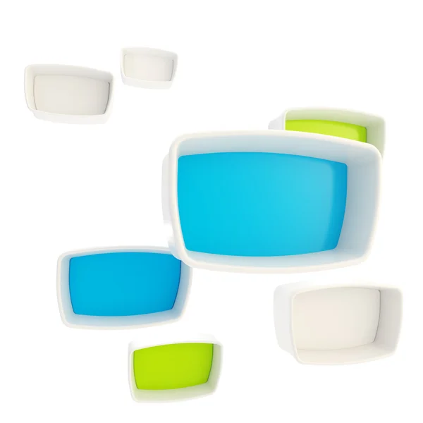 Green and blue showcase plastic boxes — Stock Photo, Image