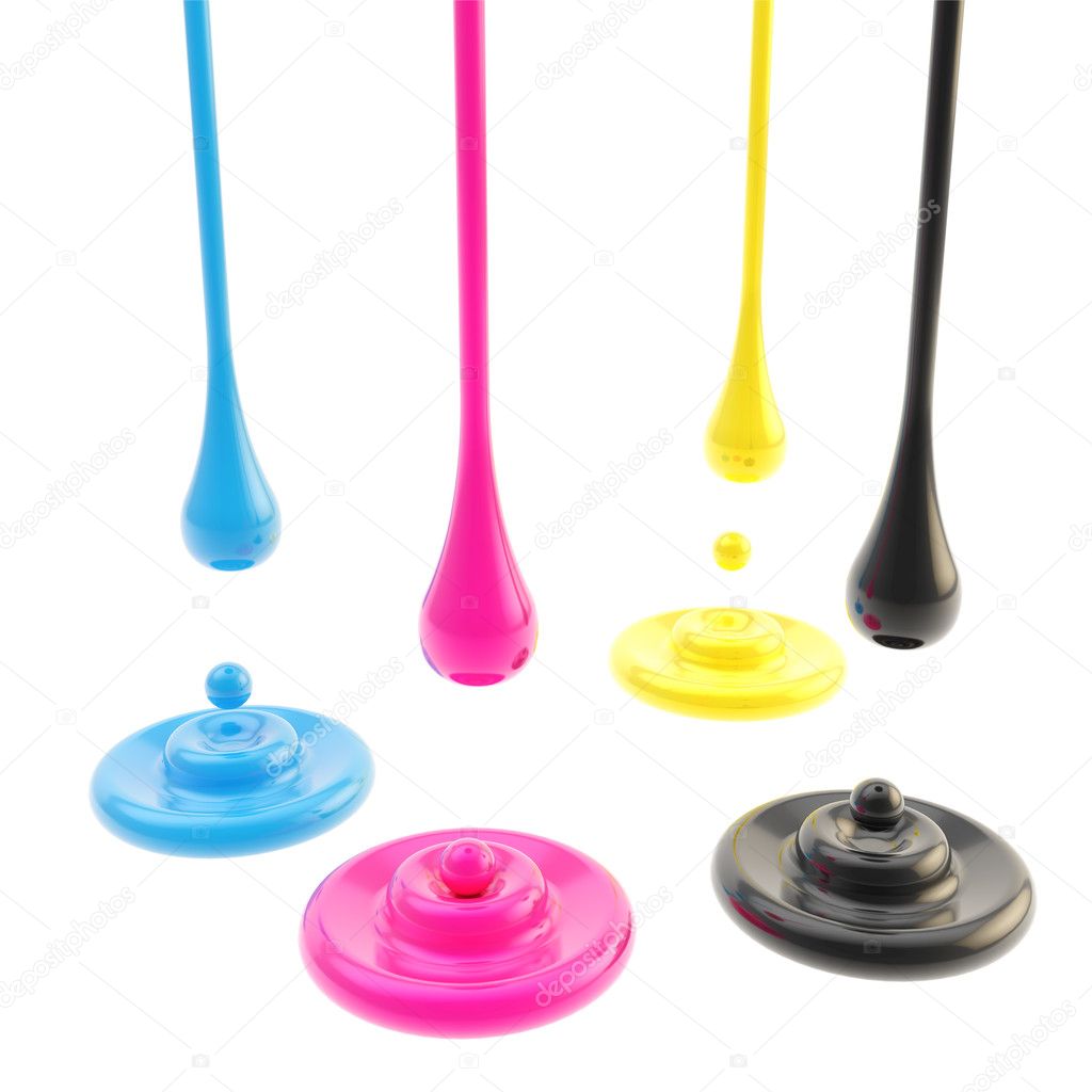 CMYK oil paint glossy drops isolated