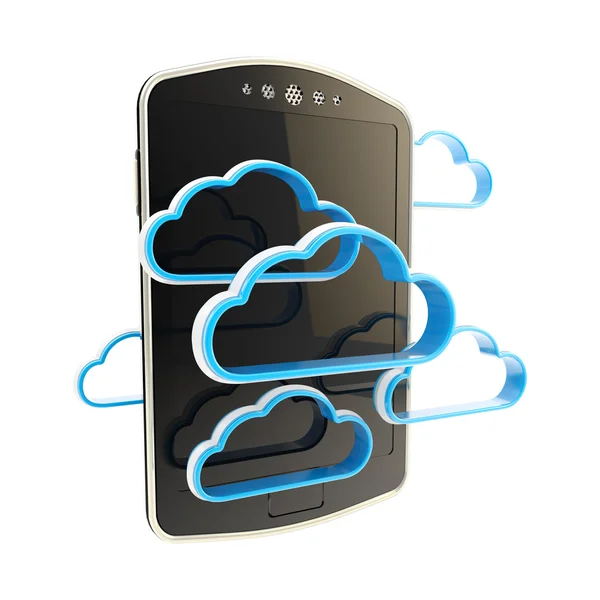 Bulut simgeleri ile çevrili telefon genel kavram — Stok fotoğraf